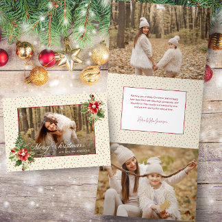 Bold Colourful Retro Vintage Christmas Floral Phot Tri-Fold Holiday Card