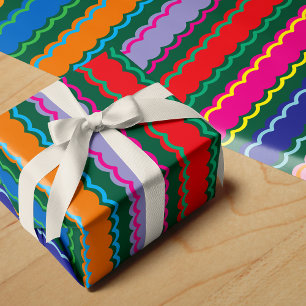 Bold Colourful Scalloped Stripe Pattern Wrapping Paper