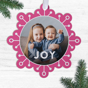 Bold Colourful Snowflake Joy Photo Christmas Tree Decoration Card