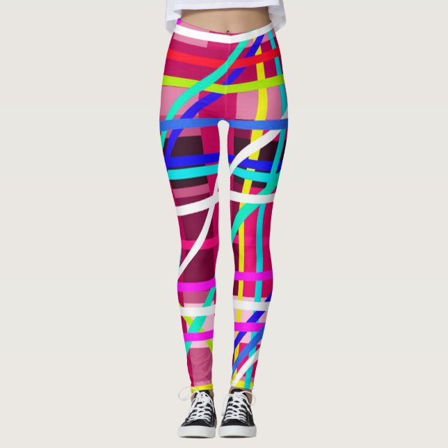 Bold colourful striped leggings (Front)