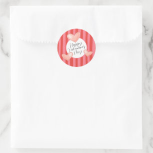 Bold Colourful Stripes and Hearts Valentine's Day Classic Round Sticker