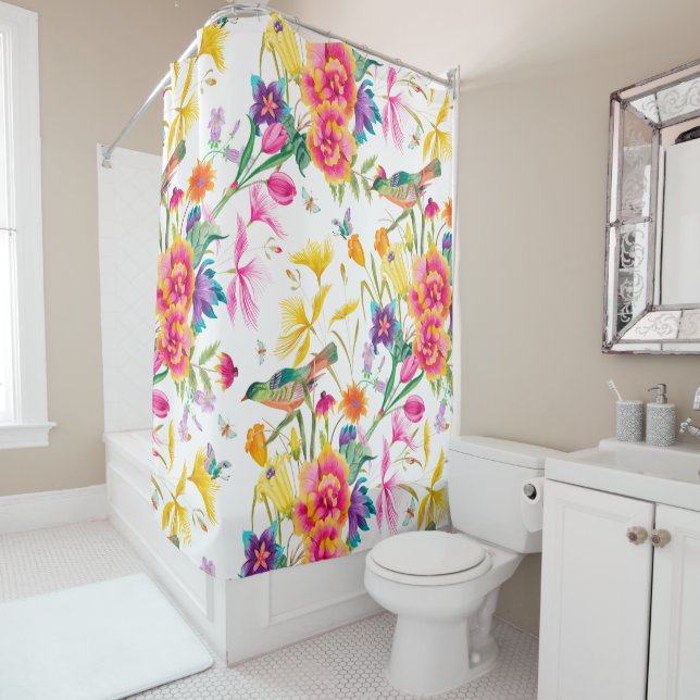 Bold Colourful Summer Print Shower Curtain (In Situ)