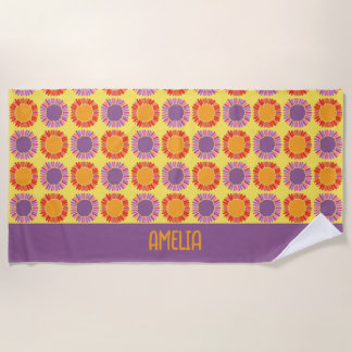 Bold Colourful Sun Rings Design Personalised Beach Towel