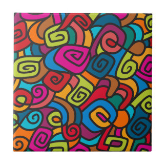 Bold Colourful Swirly Design Tile