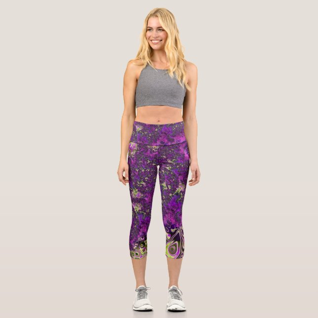 Bold Colourful Trippy Groovy Funky Fractal Art Capri Leggings (Front)