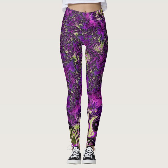 Bold Colourful Trippy Groovy Funky Fractal Art Leggings (Front)