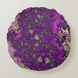 Bold Colourful Trippy Groovy Funky Fractal Art Round Cushion