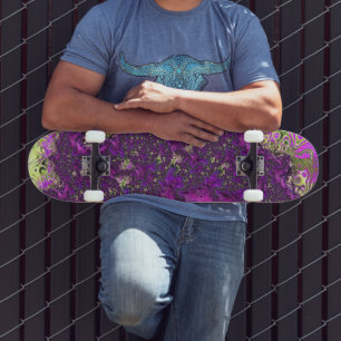 Bold Colourful Trippy Groovy Funky Fractal Art  Skateboard