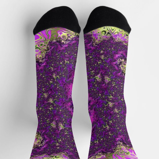 Bold Colourful Trippy Groovy Funky Fractal Art Socks (Top)