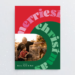 Bold Colourful Typography Oval Two Photo Christmas Holiday Card