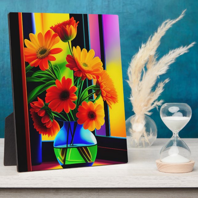 Bold Colours Artistic Floral Bouquet Tabletop Plaque (Side)