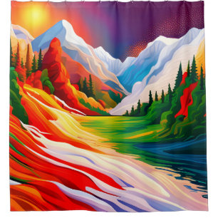 Bold Colours Mountain Forest River Landscape Shower Curtain