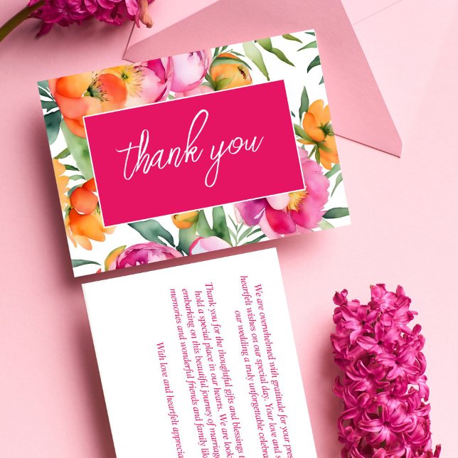 Bold colours pink orange peonies elegant details thank you card (Bold colors pink orange peonies elegant details thank you card)