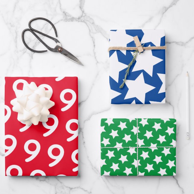 Bold Colours Stars - Costum Age Kids Birthday Wrapping Paper Sheet (Front)