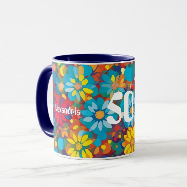 Bold Contemporary Floral Pattern Vibrant Daisies Mug (Front Left)