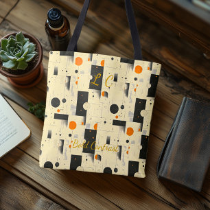 Bold Contrast Abstract – Black, White, Orange  Tote Bag