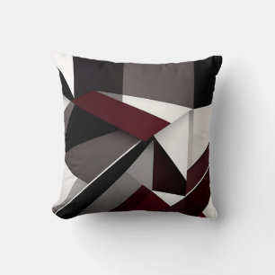 Bold Contrast Black White And Burgundy Marble Cushion