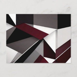Bold Contrast Black White And Burgundy Marble Postcard