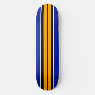 Bold Cool Yellow Black Royal Blue Racing Stripes Skateboard