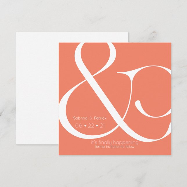 BOLD Coral Ampersand  Save the Date Invitation (Front/Back)