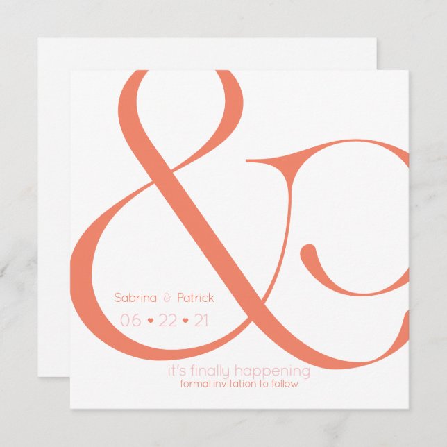 BOLD Coral Ampersand  Save the Date Invitation (Front/Back)