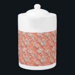 Bold Coral Floral Lace-Effect Porcelain Teapot 2<br><div class="desc">Bold Coral Floral Lace-Effect Porcelain Teapot 2</div>