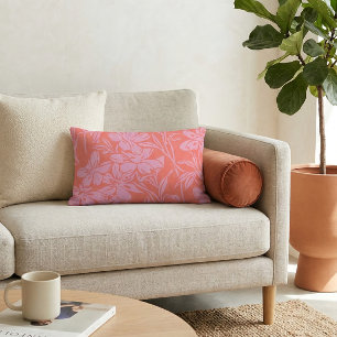 Bold Coral Pink Abstract Large Scale Floral Lumbar Cushion