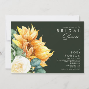 Bold Country Sunflower Dark Green Bridal Shower Invitation