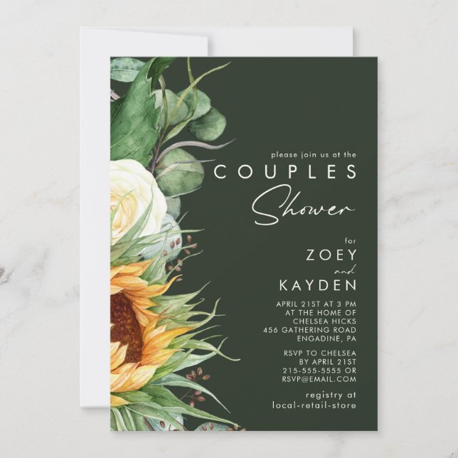 Bold Country Sunflower | Dark Green Couples Shower Invitation (Front)