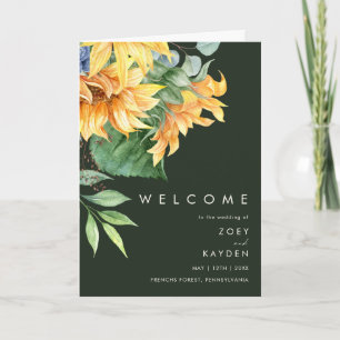 Bold Country Sunflower   Dark Green Folded Wedding Program