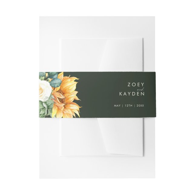Bold Country Sunflower | Dark Green Invitation Belly Band (Front Example)