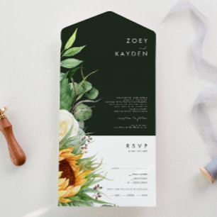 Bold Country Sunflower   Dark Green Seal And Send All In One Invitation