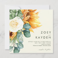 Bold Country Sunflower Light Yellow Square Wedding