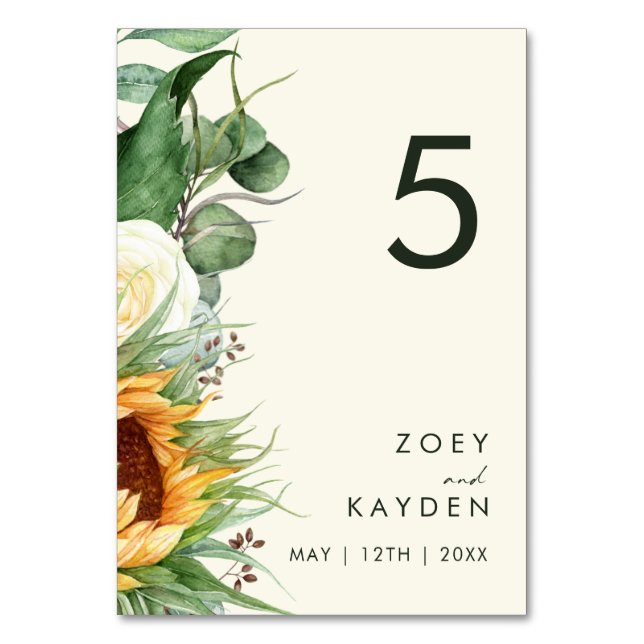 Bold Country Sunflower | Light Yellow Table Number (Front)