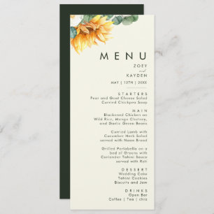 Bold Country Sunflower Light Yellow Wedding Dinner Menu