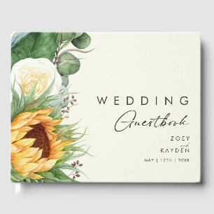 Bold Country Sunflower   Light Yellow Wedding Guest Book