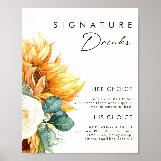 Bold Country Sunflower | signature drinks sign (Front)