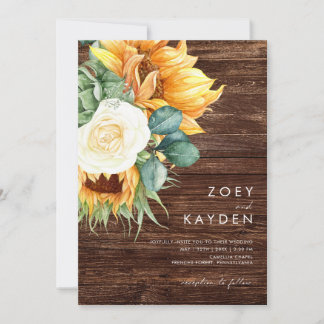 Bold Country Sunflower | Wood All In One Wedding Invitation