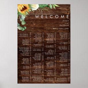 Bold Country Sunflower Wood Alphabetical Seating Poster
