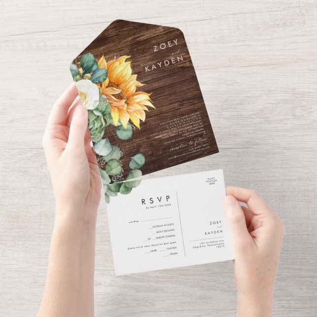 Bold Country Sunflower | Wood Seal And Send All In One Invitation (Tearaway)