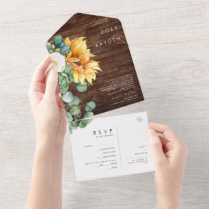 Bold Country Sunflower   Wood Seal And Send All In One Invitation