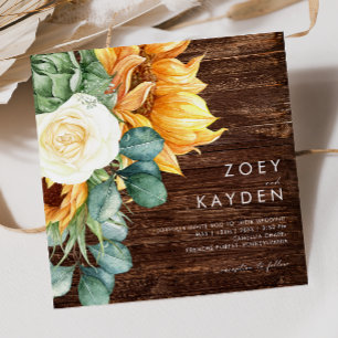 Bold Country Sunflower   Wood Square Wedding Invitation