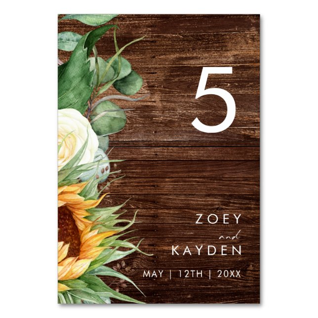 Bold Country Sunflower | Wood Table Number (Front)