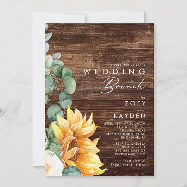 Bold Country Sunflower | Wood Wedding Brunch Invitation (Front)
