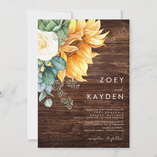 Bold Country Sunflower | Wood Wedding Invitation (Front)