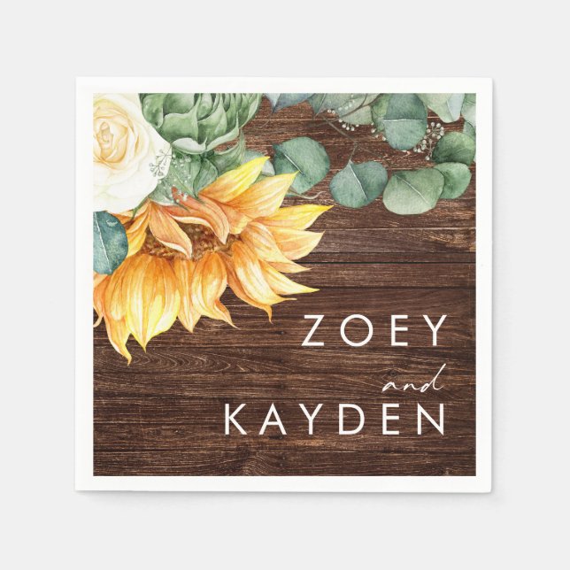 Bold Country Sunflower | Wood Wedding Napkins (Front)