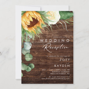 Bold Country Sunflower   Wood Wedding Reception Invitation
