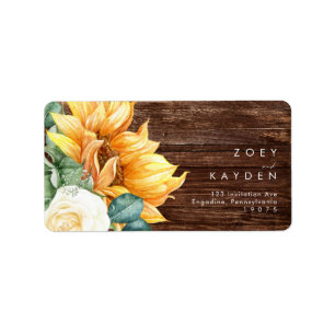 Bold Country Sunflower   Wood wedding RSVP address Label