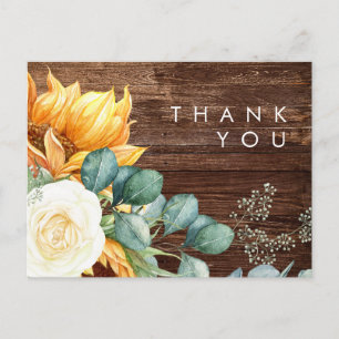 Bold Country Sunflower   Wood Wedding Thank You Postcard