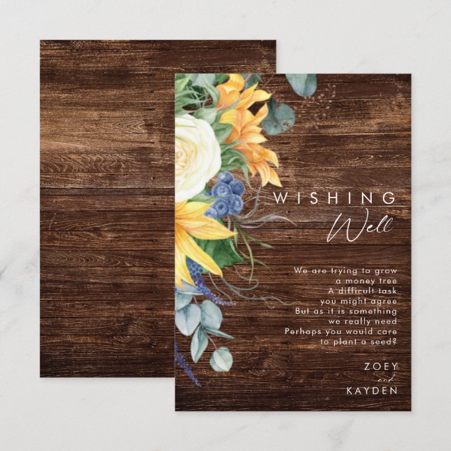 Bold Country Sunflower | Wood Wishing Well Enclosure Card (Front/Back)